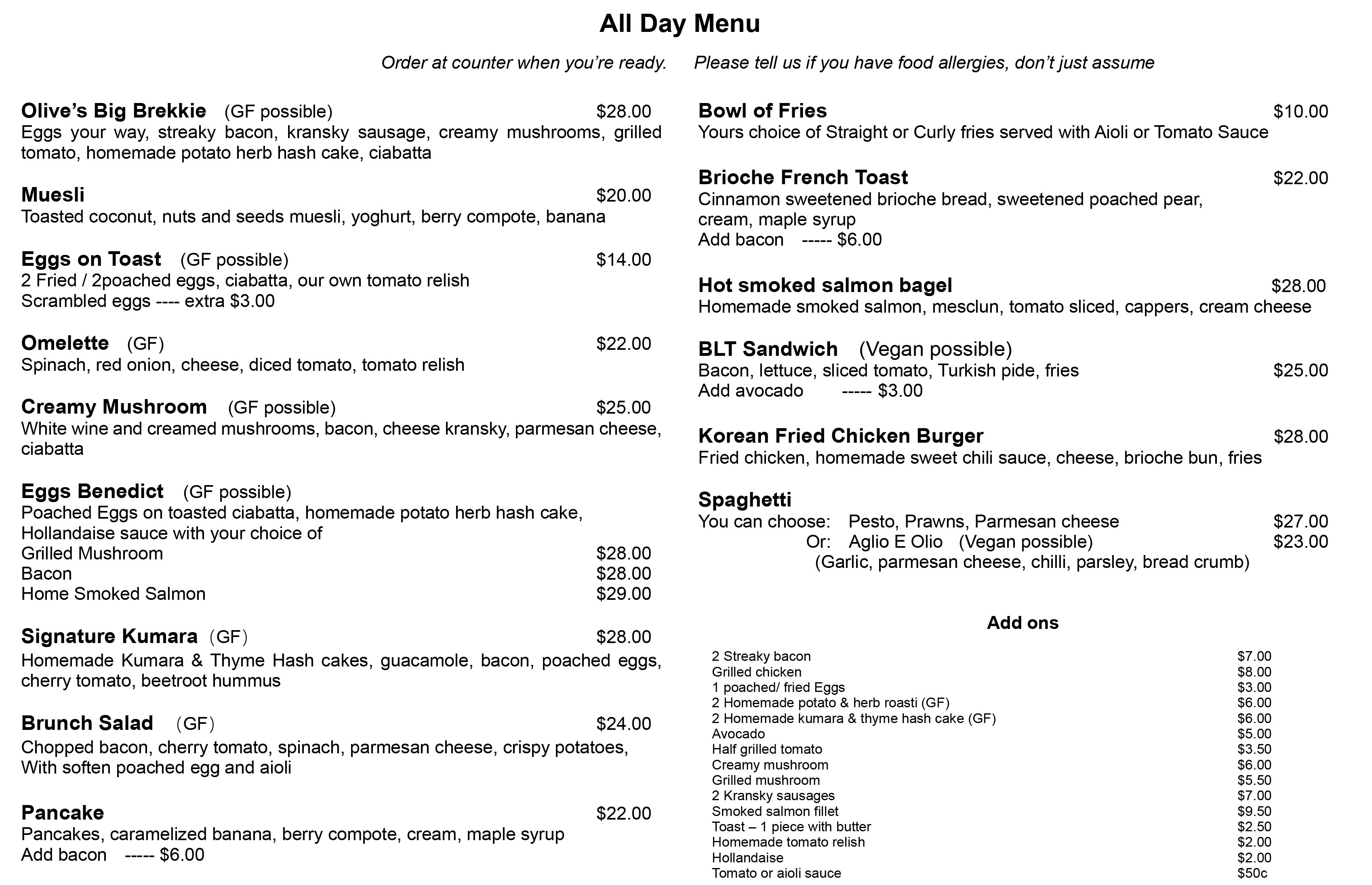 Download our Day Menus